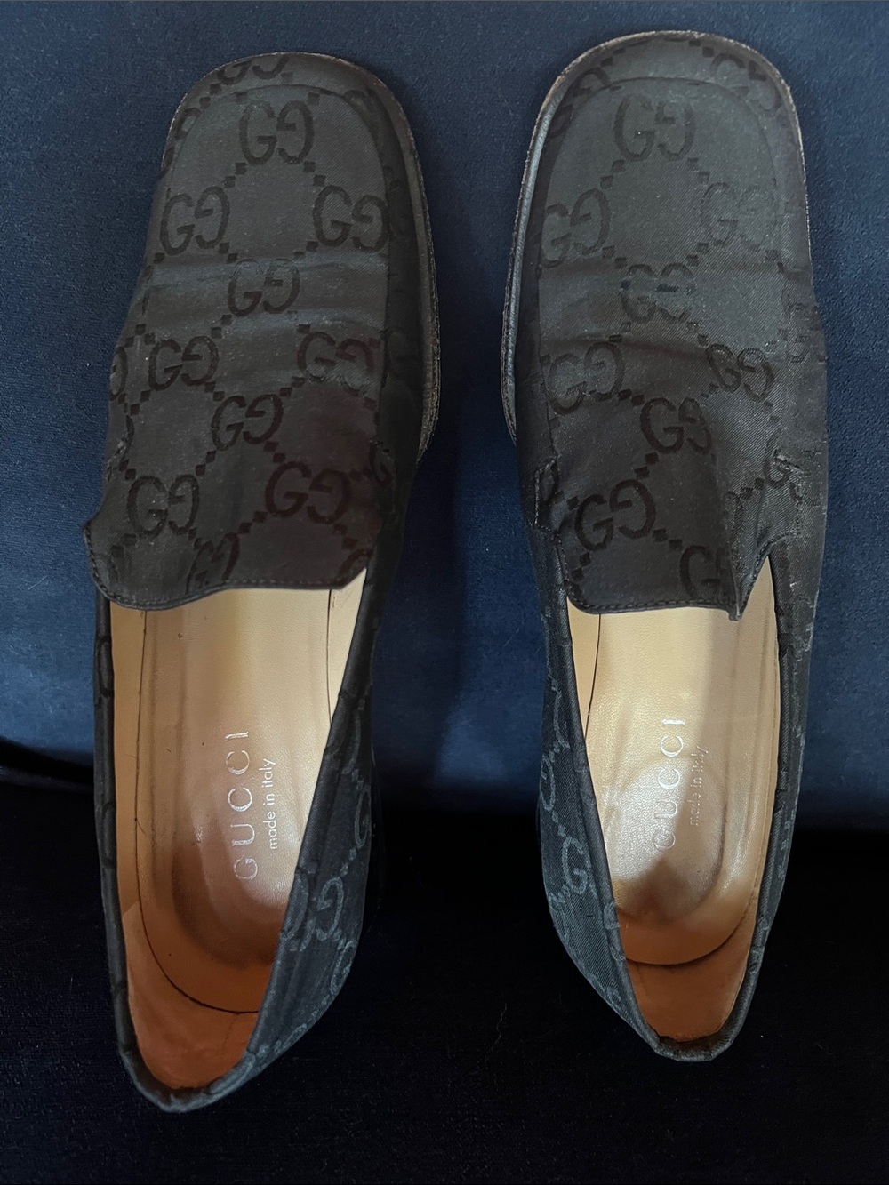 Gucci Black GG Monogram Slip-On Loafers